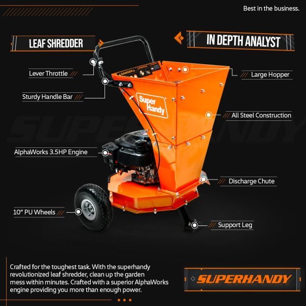 Super Handy GUO083 145CC OHV 3.4 HP 1" Inch Cutting Capacity Leaf Shredder Used