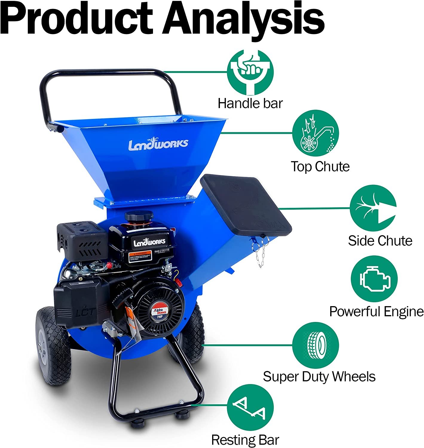 Landworks GUO009 7HP 3 in 1 Multi-Function 3" Inch Max Capacity Wood Chipper Shredder Mulcher New