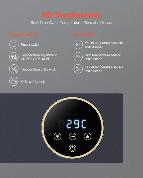 Vevor Tankless Electric Water Heater 36kW Instant Hot with LCD Touchscreen New