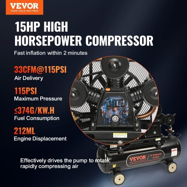 Vevor Air Compressor Gas Powered 30 Gal. 15 HP 33CFM @ 115 PSI New